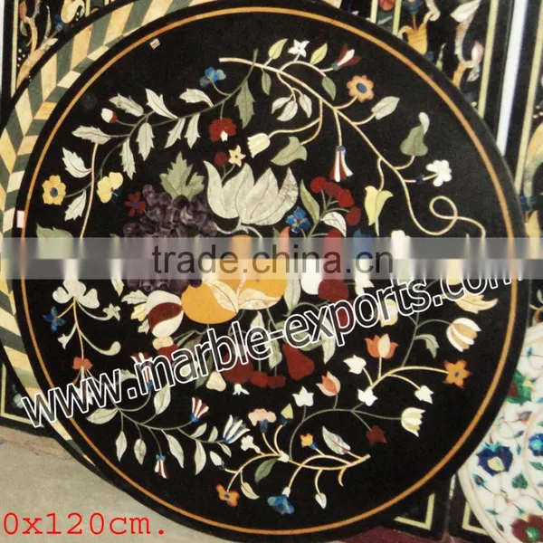 Black Inlaid Pietra Dura Round Table Top photo-5