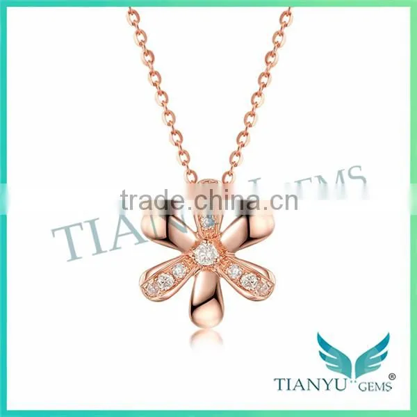 New Style Fashion Flower Rose Gold Necklace White Moissantie Diamond Pendants photo-2
