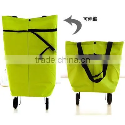 Lightweight Portable Foldable Dot Print Traveling Shopping Trolley Cart Handbag With Wheels photo-3