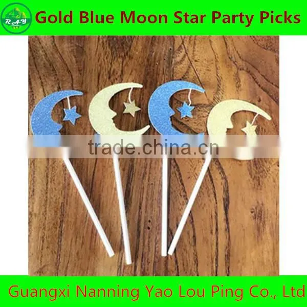 Party Supplies Gold /blue Moon and Star Insert Cards Cake For Home Garden Wedding Party Lovely Gift Decoration photo-3
