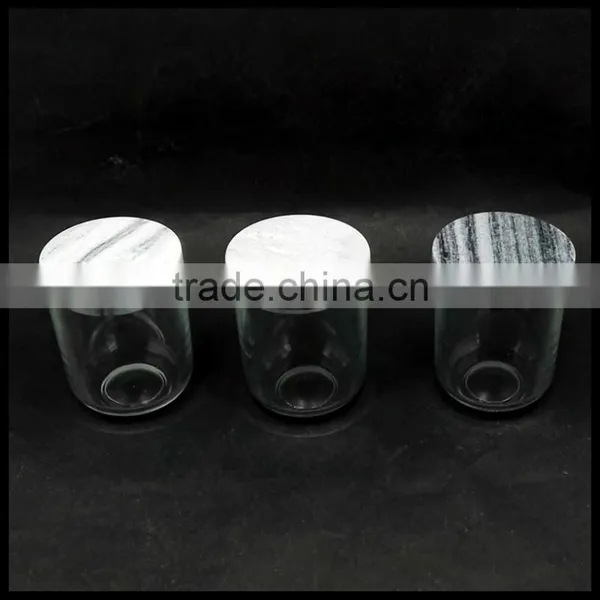 Chinese Supplier Small Round Glass Candle Holder With Marble Lid 90ml photo-5