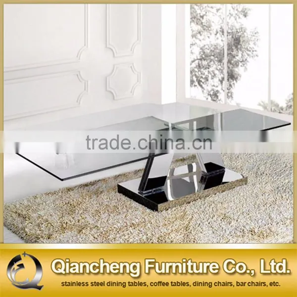 Glass Adjustable Coffee Table With Rose Golden Stainless Steel photo-5
