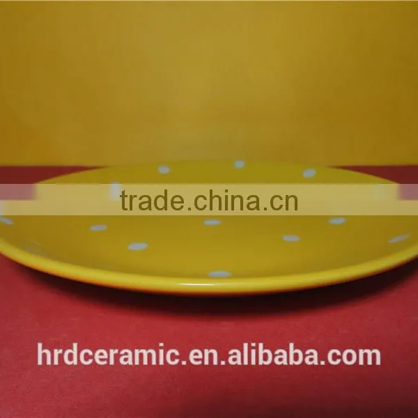 High Quality Wholesale Yellow Ceramic Plate With Polka Dots photo-3