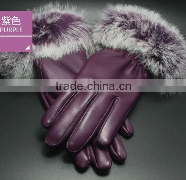 2015 Fashion Winter Leather Gloves Women Fur Gloves Ladies Leather Gloves photo-5