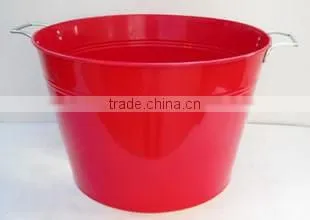 Large Metal Round Bucket in Red Color photo-3