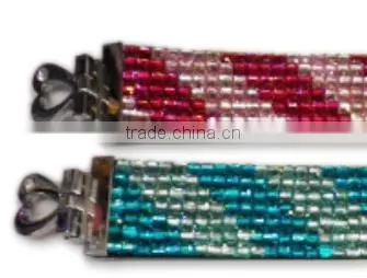 Colorful Bracelet With Zinc Alloy Locking Part, Hot Sale Gift Leather With Crystal Gem Decoration photo-2