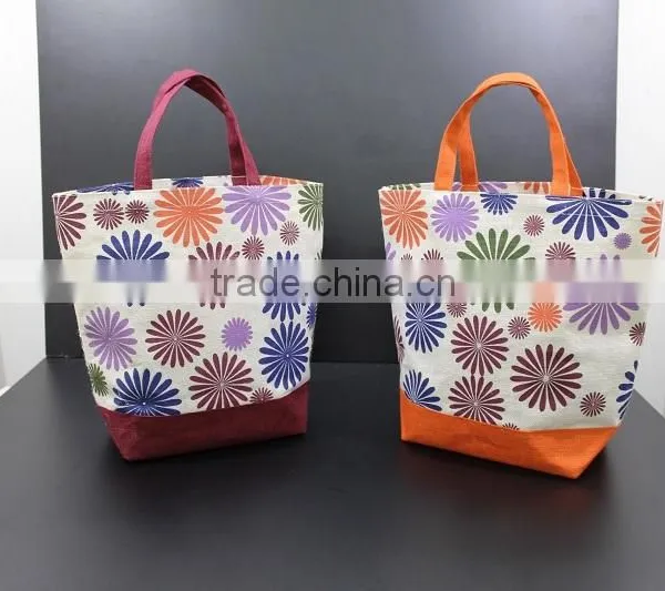 Flora Print Jute Shopping Bag With Bottom One Color Fabric Jute photo-4