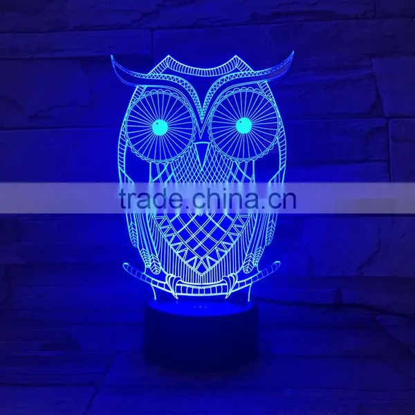 UCHOME Owl 3D Illusion Lamp 7 Color Changing Touch/Press Table Desk LED Night Light photo-3