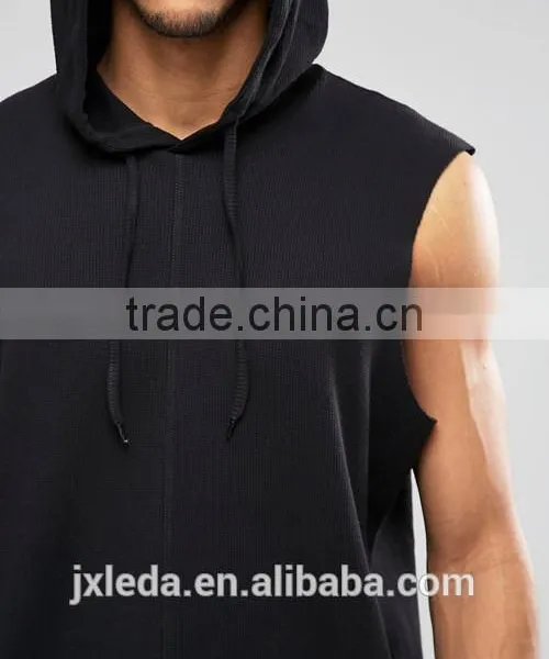 Comfortable Latest Design Fashion Black Oversized Sleeveless Hooded T-shirt Men Custom photo-3