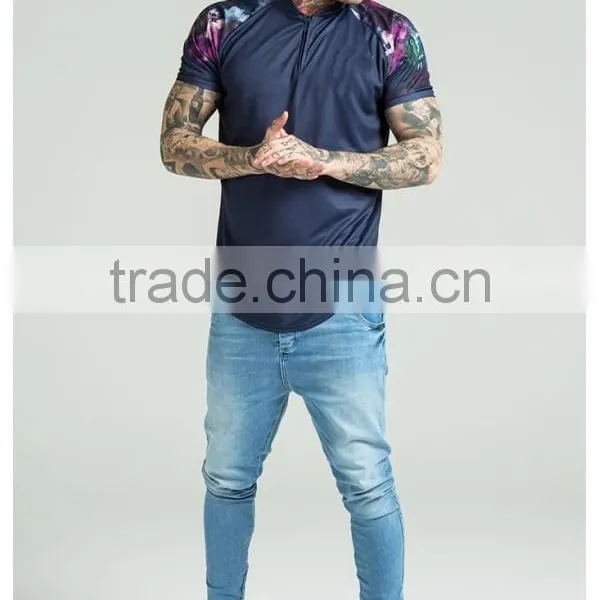 2016 Fashion Design Mens Baseball Jersey With Sublimation Printed Sleeves 100% Polyester Curved Hem 1/4 Zipper Baseball T Shirt photo-2