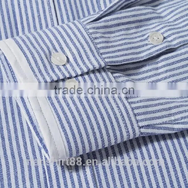 2017 Double Collar Contrast Color Striped Men Oxford Shirts photo-3