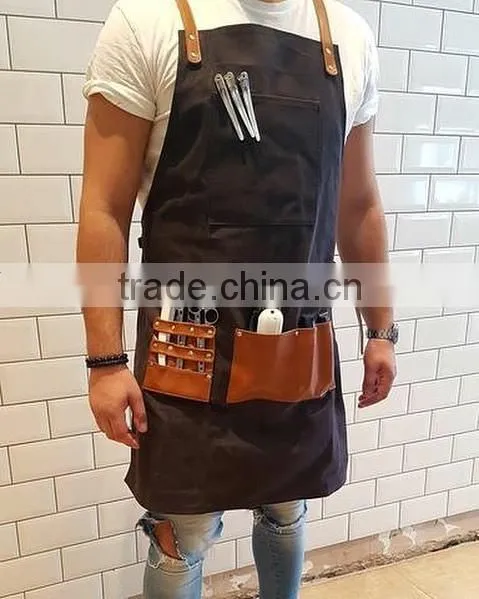 Hand Crafted Custom Logo Black Barber Waxed Canvas Apron for Mens photo-4