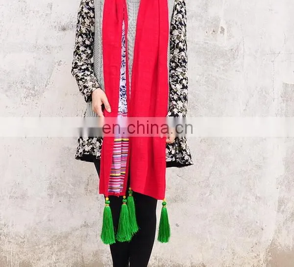 Ethnic Style Chinese Red Strands Tassels Classic New Trending Oblong Scarf Women Fashion Scarves photo-3