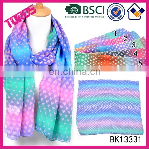 2015 New Arrive Heart Print Wholesale Spring Summer Twill Shawl Fashion Chiffon Scarf photo-2