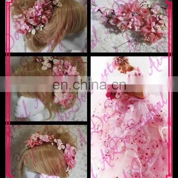 Aidocrystal pink hari flower crown, Rustic wedding hair accessories, Bridal headpiece, Floral headband