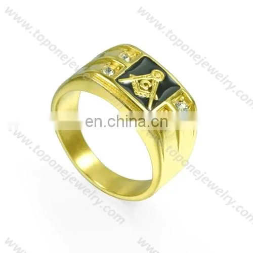 Fashion Design Men Stainless Steel Jewelry Gold Plated Masonic Ring