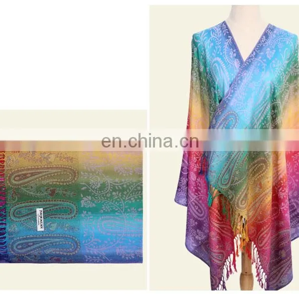 Paisley Cotton Pashmina Scarf With Blend Dyeing Yarn Dyed Blending Scarf photo-2