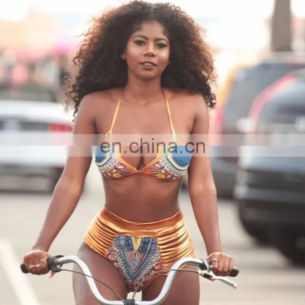 2017 European and American Hot Stamping Swimsuit Tall Waist Printed Sexy Bikini