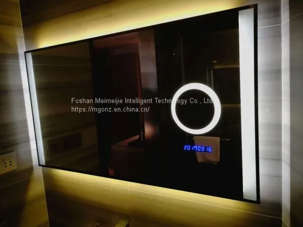 Custom Hotel Bathroom Mirror Plus Magnifying Glass Time Temperature Function Mirror Anti-fog Smart Mirror photo-2