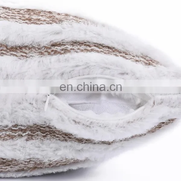 New Design Fashion Faux Fur Striped Jacquard Cushion Cover Deco photo-5
