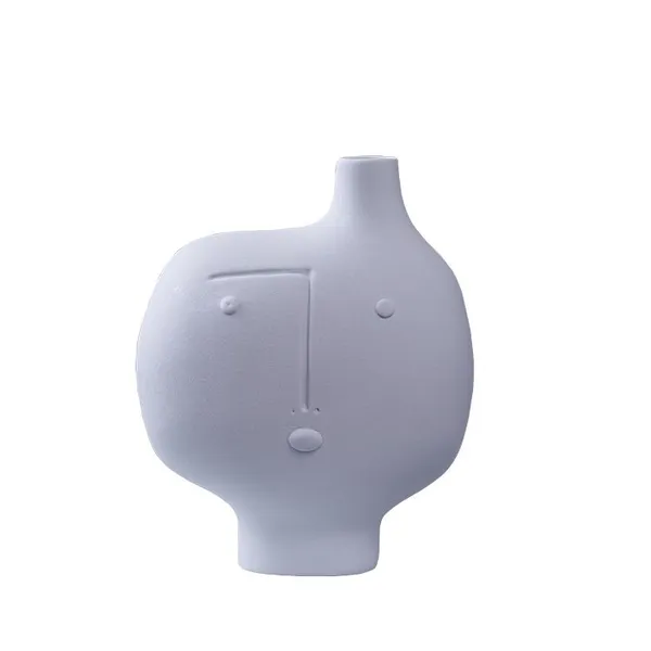 Abstract People Face Nordic Style White Ceramic Vase Three-Piece For Soft Decoration photo-5
