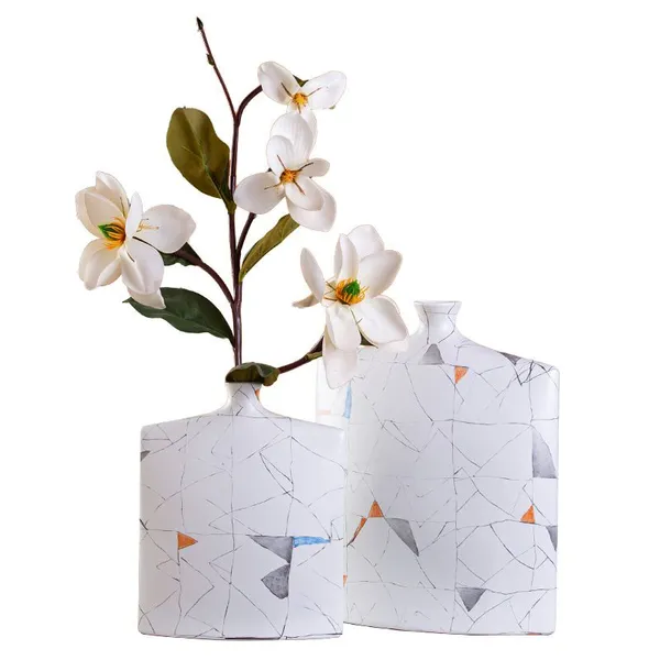 Nordic Modern Simple Glaze Hand Made White Ceramic Dry Flower Vase For Office Decor photo-5