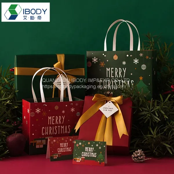Customized White Cardboard Party and Christmas Gift Bags Laminated Bright Film Shopping Bags photo-2