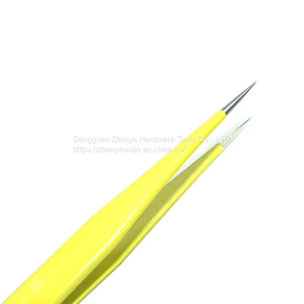 Straight Head Yellow Stainless Steel Tweezers Bird's Nest Hair Picking and Eyelash Beautifying Tool Electronic Mobile Phone Maintenance Curved Tip Straight Head Fine Tip Clip photo-4