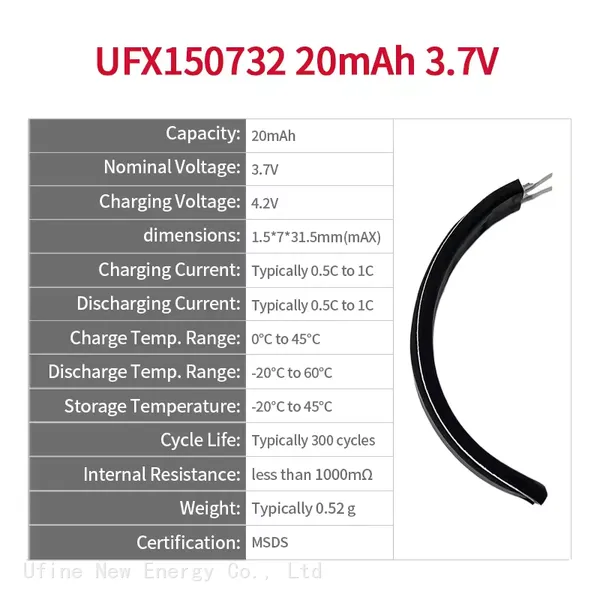 Ultra-Thin Flexible Curved Smart Wearable Ring Lipo Battery Cells UFX 150732 20mAh 3.7V Customized Special From Chinese Factory photo-2