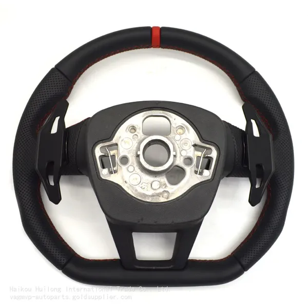 For Audi A6 C8 Punched Leather Red Stitching Red Lable Multifunction Steering Wheel With Key Button Assembly photo-4