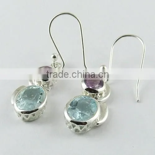 Love Power !! Blue Topaz & Amethyst 925 Sterling Silver Earring, 925 Sterling Silver Jewelry, Gemstone Silver Jewelry photo-3