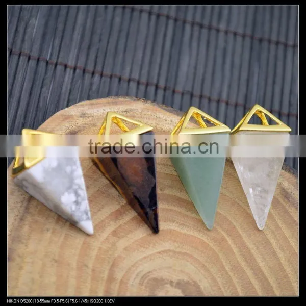 LFD-0043P ~ Gold Plated Rose Quartz , Amethyst Agate Pyramid Reiki Charm Beads Gem Stone Crystal Pendants Jewelry Finding photo-3