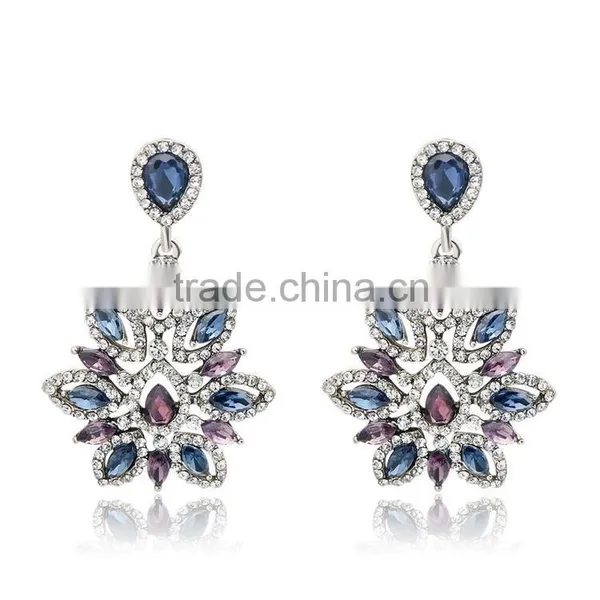 New Charm Fashion Crystal Rhinestone Water Drop Leaf Flower Dangle Drop Earrings photo-2