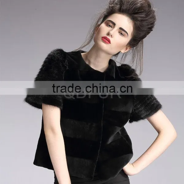 QD29221 Short Mink Fur Sleeve Top Rabbit Fur Jakcet Made in China