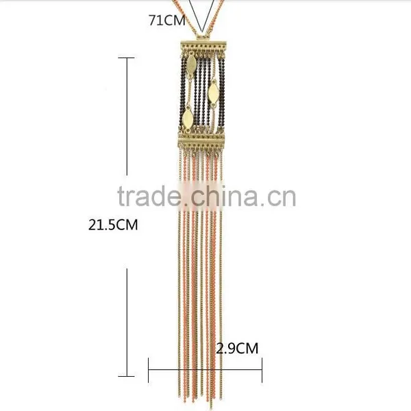 2014 Bead Tassel Alloy Pendant Dainty Long Tassel Necklace Set photo-2