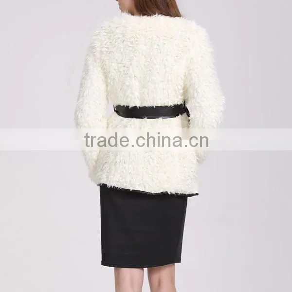 Wholesale New Style White And Long Winter Fashion Women Coat With Belt photo-5