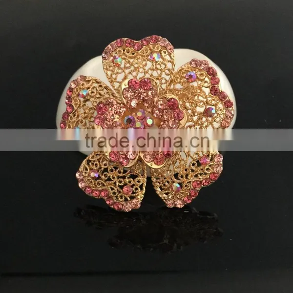 Metal Flower AB Rhinestone Brooch Pin,Color Rhinestone Brooches And Pins For Wedding Imitation photo-3