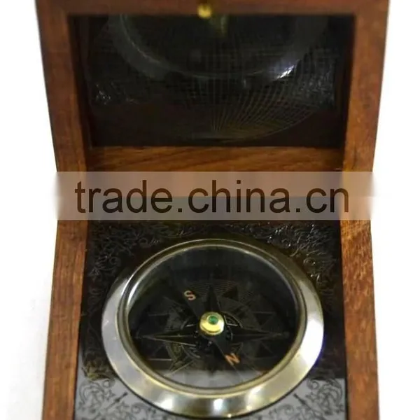 Antique Brass Promotional Gift Compass in Wooden Box 13519 photo-2