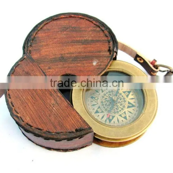 Nautical Brass Magnifying Glass Compass With Leather Case 13512 photo-2