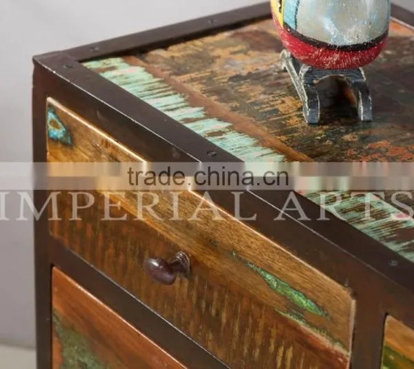 INDIAN IRON BASE RECYCLE WOOD 6 DRAWERS CHEST photo-3