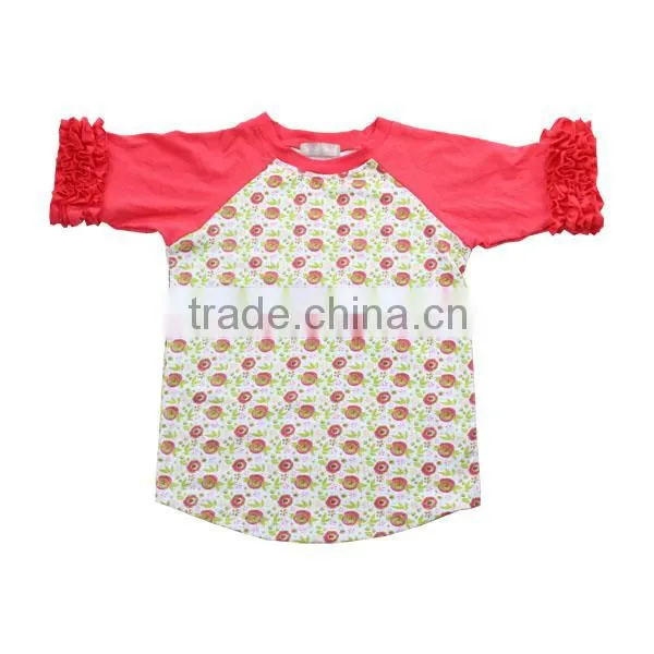 2016 Kaiyo Wholesale Infant/toddler 100% Cotton Clothing Long Sleeve Print Ruffle Raglan Baby t Shirts,baby Girls Top Design photo-6