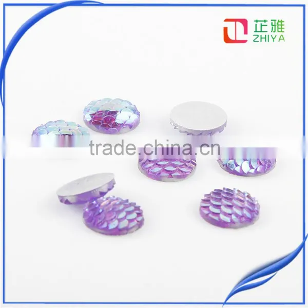 12mm Round Fish Scale Resin Mermaid Cabochon,flat Back,purple Color photo-2