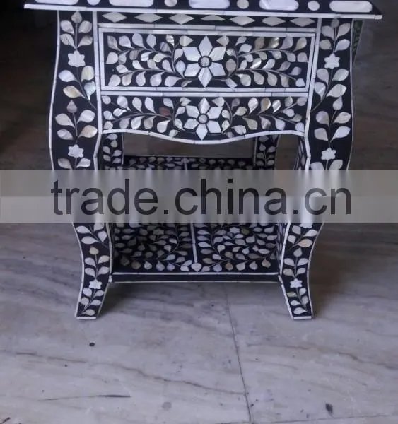 Bone Inlay Nightstand Indian Bone Inlay Furniture in Black