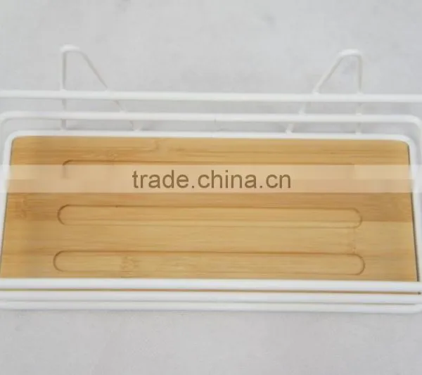Metal & Bamboo Bathroom Caddy With Suction photo-3