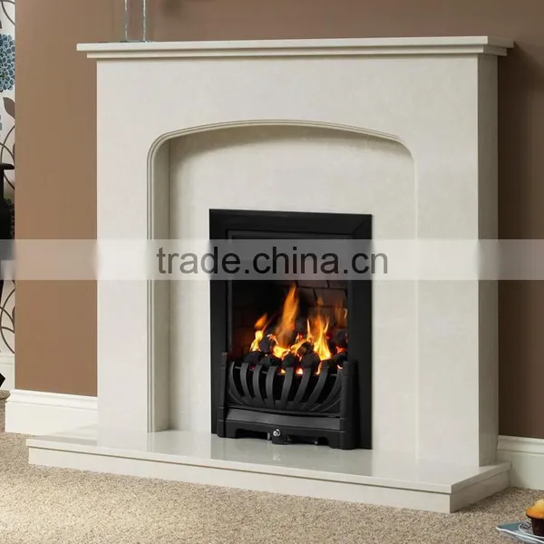 Modern Clean Lines Beige Marble Fireplace Surround photo-3