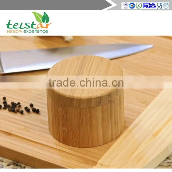 Round Bamboo Salt Box With Magnetic Closure is Eco-Friendly, 100% Organic Bamboo, Professional-Grade, Salt and Pepper Shaker photo-3