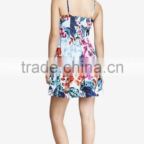 Woman Floral Spaghetti Straps Sexy Skater Rayon Dress photo-5