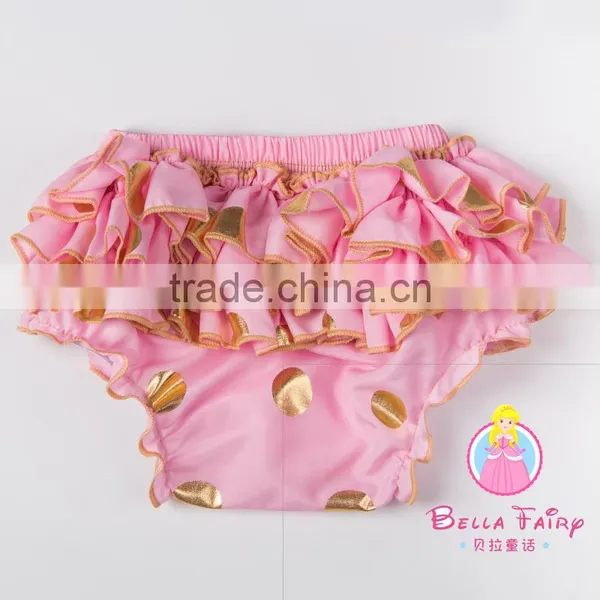 Most Popular Custom Design Baby Cotton Ruffle Gold Dot Bloomers With Diaper Cover photo-5