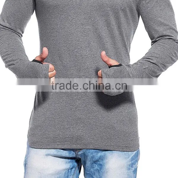 Mens Full Sleeve Round Neck Dark Grey Cotton Tshirt photo-4