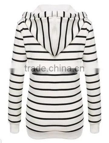 Ladies Women Casual Hooded Long Sleeve Striped Pullover Hoodies With Fleece photo-4